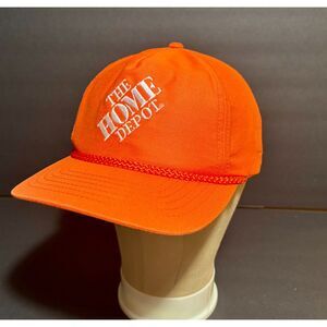 Vintage The Home Depot Orange Snapback Trucker Hat Front Rope Cap USA